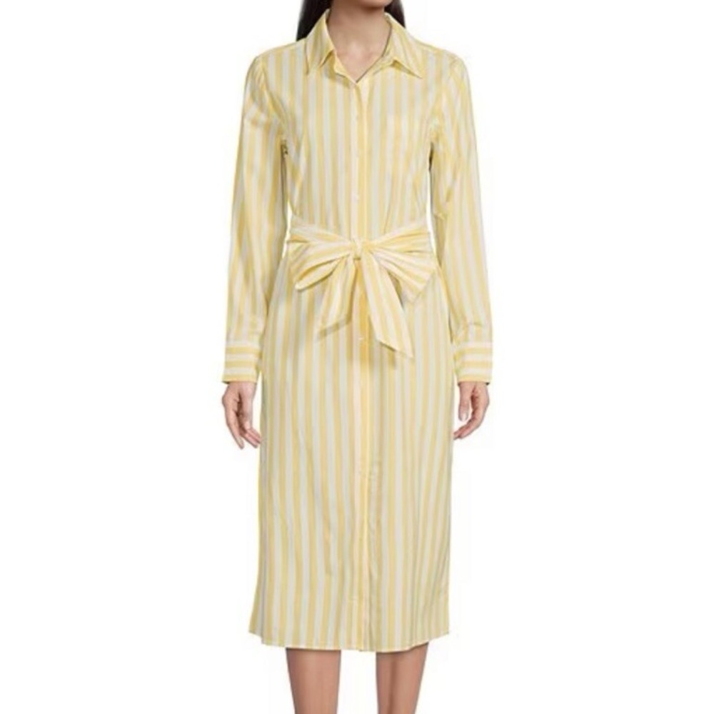 Alex Marie Yellow and White Striped Long Sleeve Dress